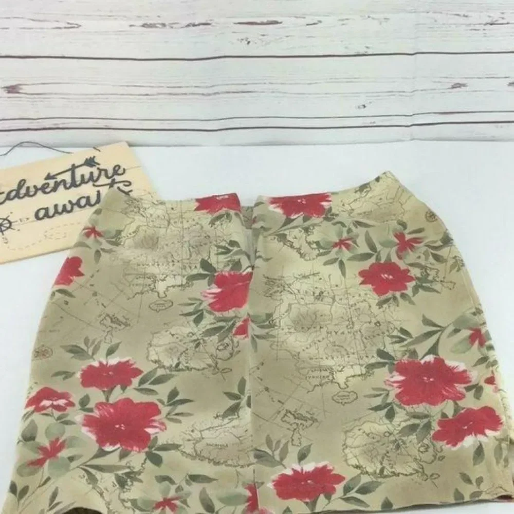 Eric Spencer Floral Map Print‎ Tapestry Style Size 10 travel Skirt